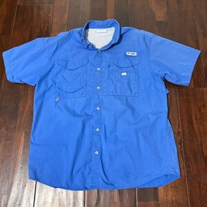 Columbia PFG Vented Short Sleeve Fishing Button Up Men’s Medium Blue